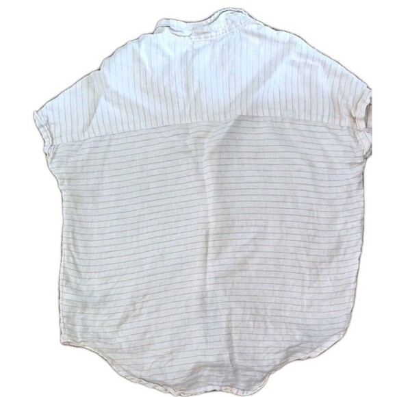 Cynthia Rowley 100% Linen Wood Button Up Blouse Sz XS Yellow Striped Oversized - Picture 2 of 6